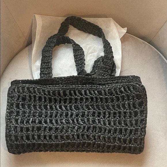 Prada LIKE STRAW BAG Black Crochet Milano Tote - Picture 6 of 7